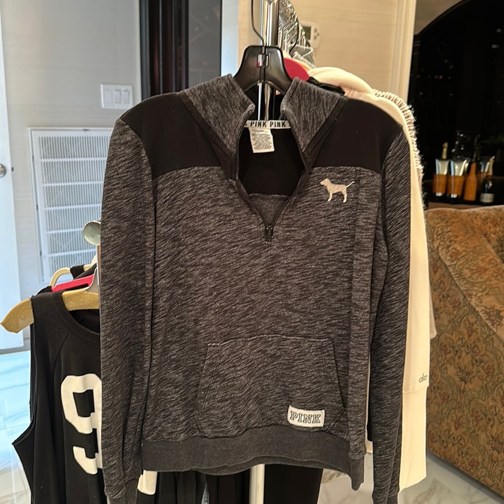 PINK black and grey half zip crewneck